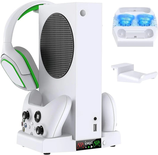 Ultimate Xbox Series S Cooling Stand with Dual Controller Charging Station & Adjustable 3-Speed Cooling Fan