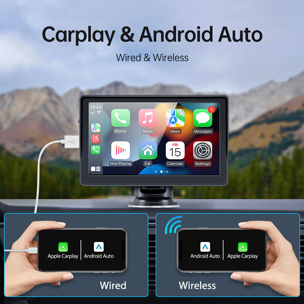 7" 2K Portable Touch Screen Wireless CarPlay & Android Auto - Upgrade Your Drive!