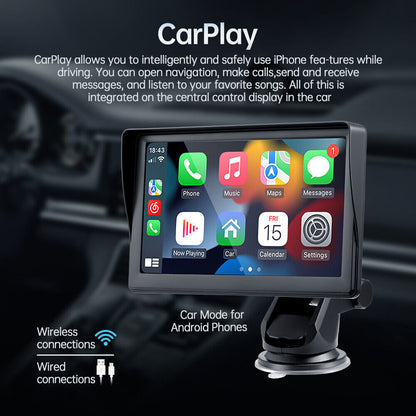 7" 2K Portable Touch Screen Wireless CarPlay & Android Auto - Upgrade Your Drive!