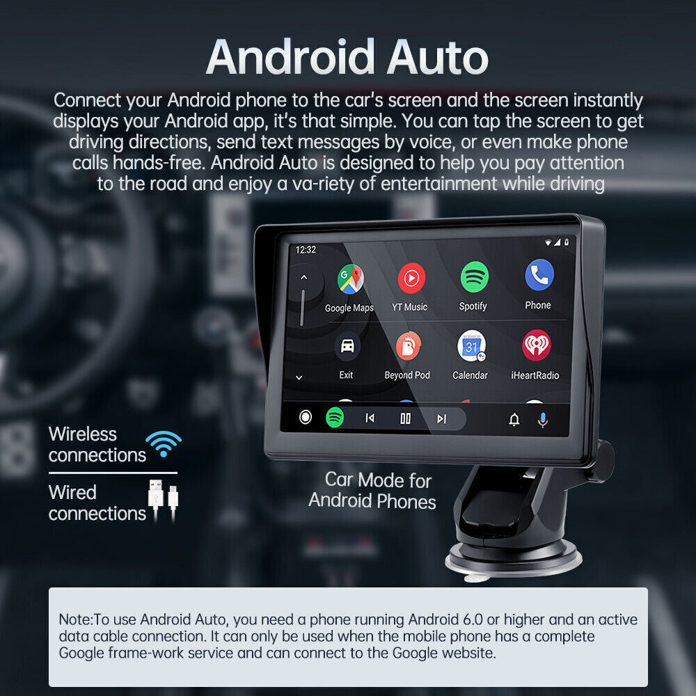 7" 2K Portable Touch Screen Wireless CarPlay & Android Auto - Upgrade Your Drive!