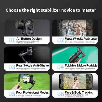 AOCHUAN 3-Axis Smartphone Gimbal Stabilizer with Fill Light - Perfect for Tiktok, Vlog, and Face Tracking!